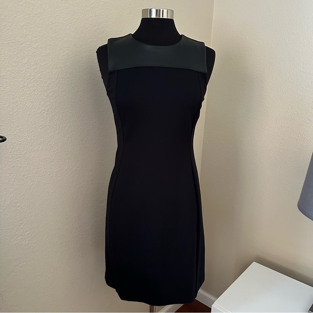 NWT Ann Taylor Black Stretch Sleeveless Sheath Fox Leather Midi Dress Size 8P